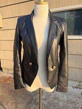 BB Dakota Steve Madden Faux Leather Blazer XS Black Gold Crest Button NWT